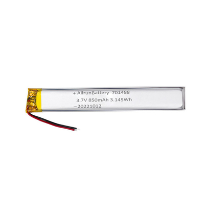 चिकित्सा उपकरणों के लिए 3.7V 850mAh 701488 कस्टम लिपो बैटरी पैक अल्ट्रा नैरो
