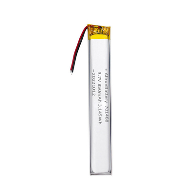 चिकित्सा उपकरणों के लिए 3.7V 850mAh 701488 कस्टम लिपो बैटरी पैक अल्ट्रा नैरो