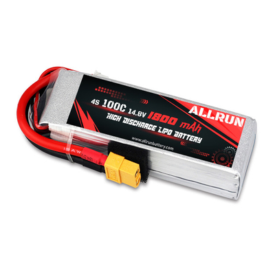 रिचार्जेबल 100C 1800mAh 4S LiPo बैटरी हाई C रेट 14.8V LiPo बैटरी पैक