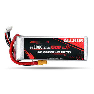 C रेट हाई डिस्चार्ज LiPo बैटरी पैक 100C 1500mAh 6S 22.2V
