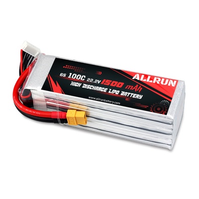 C रेट हाई डिस्चार्ज LiPo बैटरी पैक 100C 1500mAh 6S 22.2V