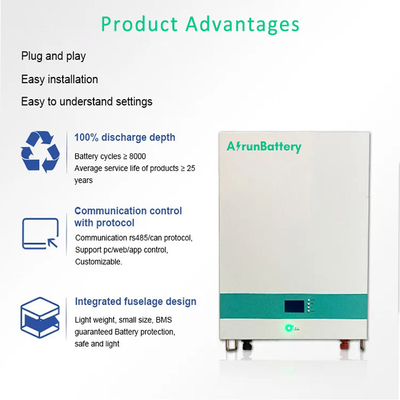प्रिज़मैटिक सेल वॉल माउंट Lifepo4 बैटरी RS485 / CAN 51.2V 100ah लिथियम बैटरी पैक
